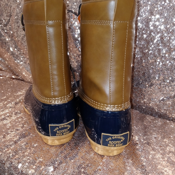 Sz 7 navy blue & leather Duck boots Brand new with tags - Picture 2 of 4
